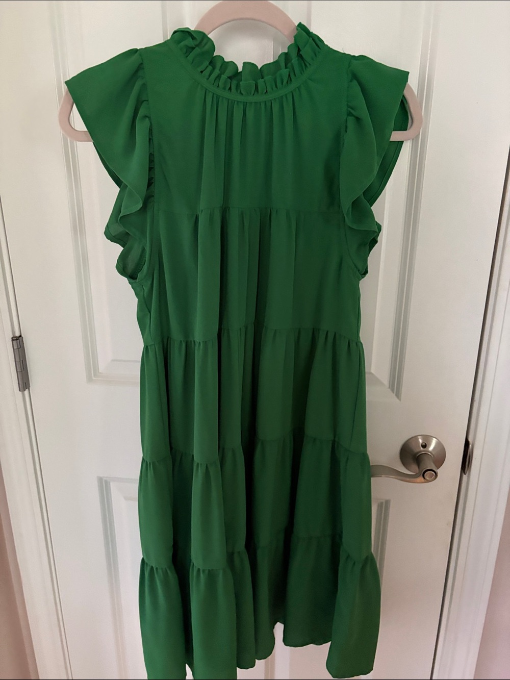 Boutique brand, Entro. Green Asymmetrical Ruffle Tiered Dress